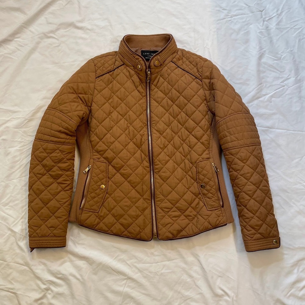 Love Tree Women's L Brown Quilted Moto Jacket Gold Hardware Equestrian